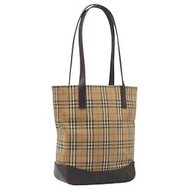 BURBERRY Nova Check Tote Bag Canvas Beige Gold Auth 200966