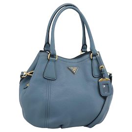 PRADA Handtasche aus Leder 2way hellblau goldfarben Auth 202074V