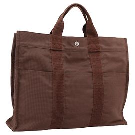 Hermès Bolso HERMES Her Line MM Canvas Marrón Plata Auth 202116