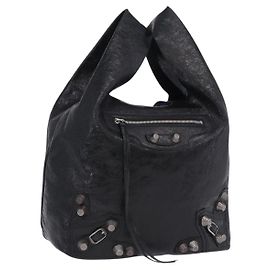 Borsa a mano BALENCIAGA Lucagol Shopper in pelle nera e argento 780976 Auth yk20857SAM