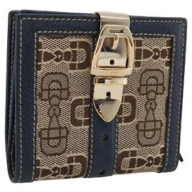GUCCI Bifold Wallet Canvas Beige Gold Auth bs36910A