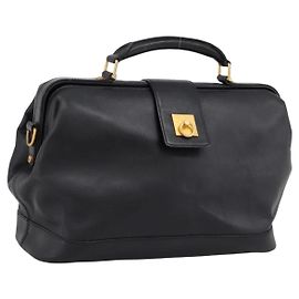 Céline Borsa a mano CELINE in pelle nera dettagli dorati Auth 200334