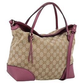 Borsa a mano GUCCI GG Canvas 2way Beige Gold 353120 Auth 200012