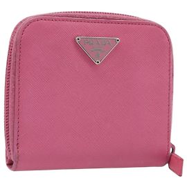 Cartera bifold PRADA de piel Safiano Rosa Plata Auth bs36862