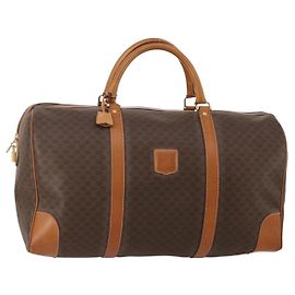 Céline Borsa Boston CELINE Macadam Canvas PVC Leather Brown Gold Auth 197871