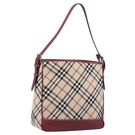 Borsa a tracolla BURBERRY Nova Check Blue Label in tela beige e argento Auth 199428