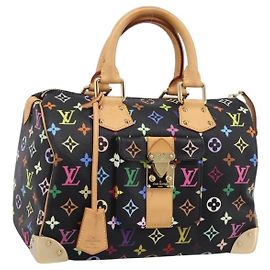 LOUIS VUITTON Monogram Multicolor Speedy 30 Hand Bag Black M92642 Auth 200842SAV