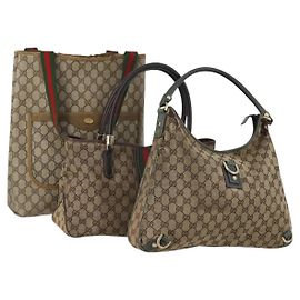 Borsa a mano GUCCI GG Canvas GG Supreme Web Sherry Line PVC Set di 3 Beige Auth 196165