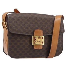 Céline Borsa a tracolla CELINE Macadam Horse Carriage PVC Marrone Tono Oro Auth 202089A