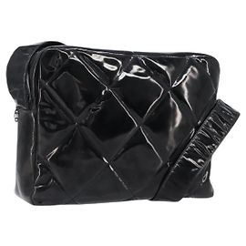 Borsa a tracolla CHANEL Matelasse Pelle verniciata Nero Argento CC Auth bs36946