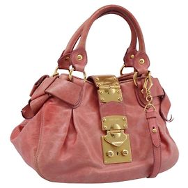 Borsa a mano Miu Miu Vitellolux in pelle 2way Rosa Tono Oro Auth 202077V