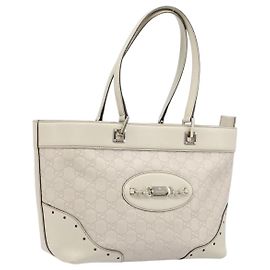 Borsa Tote GUCCI GG Canvas Guccissima Pelle Ivory Gold 145993 Auth 200986V