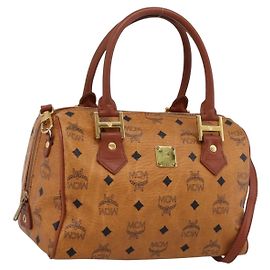 Bolso Boston MCM Logogram Vicetos PVC Cuero 2way Marrón Dorado Auth 201891A