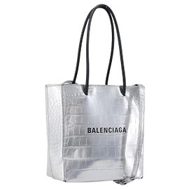 BALENCIAGA Shopping XXS in pelle goffrata coccodrillo 2way Silver 597858 Auth ka6015V
