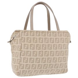 Bolsa de mão FENDI Zucchino Canvas Bege Silver Auth ka5985A