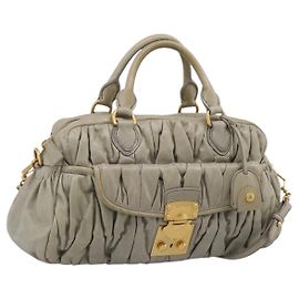 Borsa Miu Miu Vitellolux in pelle 2way Verde Tono Oro Auth 202078V