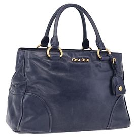 Borsa a mano Miu Miu in pelle blu navy e oro Auth 199407V