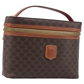 Céline Borsa a mano porta trucchi CELINE Macadam Canvas PVC Pelle Marrone Oro Auth ka6028A