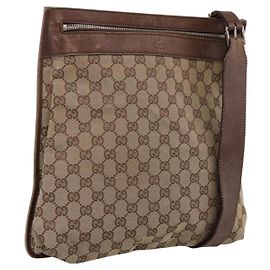 Borsa a tracolla GUCCI GG Canvas Beige Silver 92560 Auth 200354