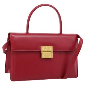 GIVENCHY Hand Bag Leather 2way Red Gold Tone Auth BA15402A