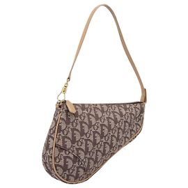 Pouch Saddle in tela Trotter Christian Dior marrone tono oro Auth 199384V