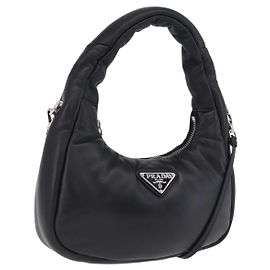 Borsa a mano PRADA in pelle Nappa imbottita morbida 2way Nero Argento Auth 199964SAM