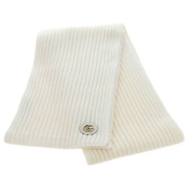 GUCCI Schal Kaschmir Elfenbein Goldton 773426 Auth BA15459V