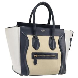 Céline CELINE Luggage Micro shopper Handtasche aus Leder in Weiß mit goldfarbenen Details Auth 198867A