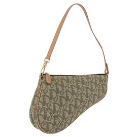 Borsa a mano Pouch Saddle Christian Dior Trotter Canvas Khaki Gold Auth mr2899V