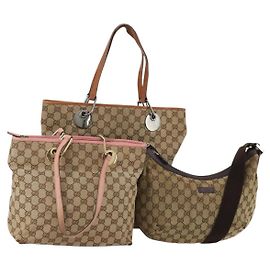 Borsa a tracolla e borsa a mano GUCCI GG Canvas Set da 3 Beige Pink Silver Auth gh2336