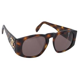 Occhiali da sole CHANEL fantasia tartarugata in plastica marrone e oro CC Auth BA15309