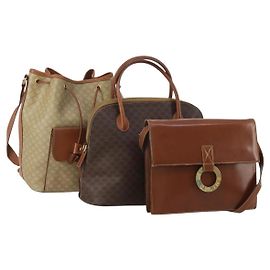 Céline Sac à épaule CELINE Macadam Canvas PVC Cuir Ensemble de 3 Marron Beige Auth 198572