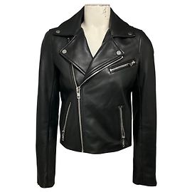 Veste moto Maje Bexita en cuir d'agneau noir