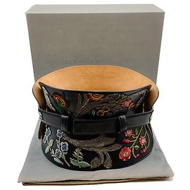 Alexander McQueen strukturierter Corsettgürtel aus schwarzem Leder mit Stickerei