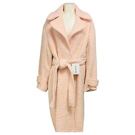 Cappotto Acne Studios in bouclé con cintura e monopetto Powder Pink