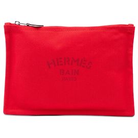 Hermès Toile Bain Yachting Flat Pouch PM rot