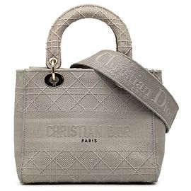 Borsa Lady D Lite Medium in tela Cannage ricamata grigia Dior