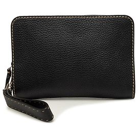 Pouch da polso Fendi Selleria Zip Around in Cuoio Romano nero