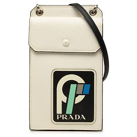 Weiße Prada Saffiano Patch Phone Holder Satchel