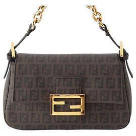 Borsa a tracolla Fendi Mini Zucchino Spalmati Chain Mamma Forever Marrone