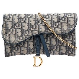Bolsa Tiracolo Dior Oblique Canvas Saddle Wallet On Chain Azul