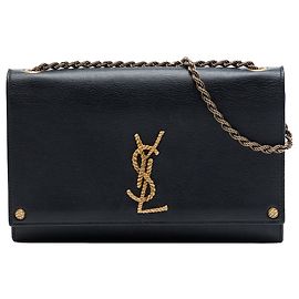 Bolsa Tiracolo Kate Medium em couro de bezerro liso trançado com monograma preta Saint Laurent