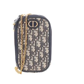 Christian Dior 30 Montaigne Call'in Dior Porta-Telefono in Tela Oblique e Pelle, Borsa a Tracolla con Catena Blu Navy