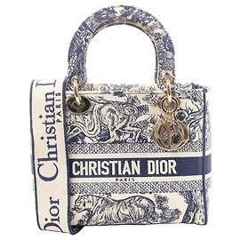 Borsa 2Way Christian Dior D-Lite Toile de Jouy ricamata in tela Beige x Navy Blue