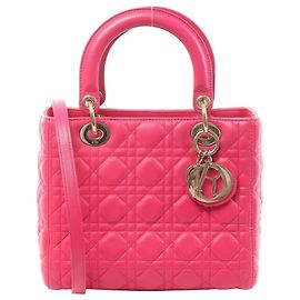 Borsa 2Way Lady Dior Medium in pelle Cannage di Christian Dior in Rosa