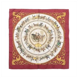 Hermès Carré 90 "LA PROMENADE DE LONGCHAMPS" Foulard in seta Burgundy