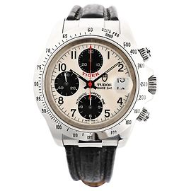 Autre Marque Relógio Tudor Prince Tiger Chrono 79280P SS Leather AT com mostrador prateado