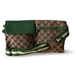 Borsa a cintura Gucci Shelly in tela GG verde e bianca