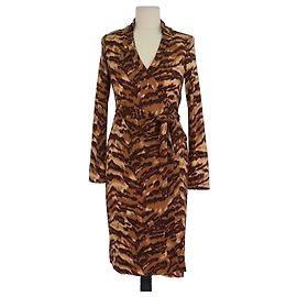 Diane Von Furstenberg Brown Silk Tiger New Jeanne Wrap Dress