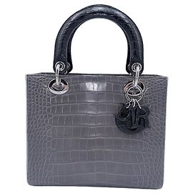 Christian Dior Lady Dior Tasche – Alligator Tricolor Grau, lederumwickelte Anhänger